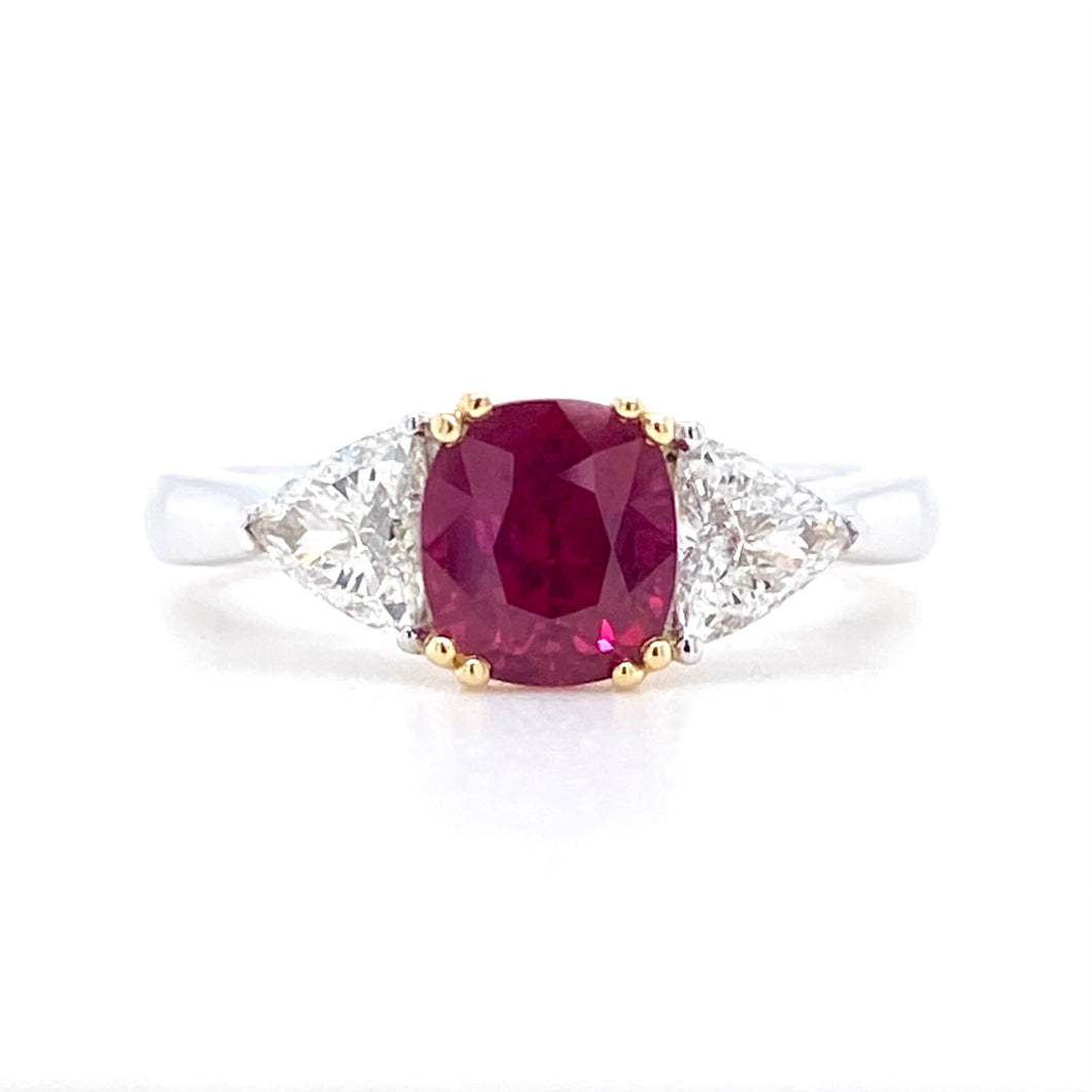 Platinum & 18ct Yellow Gold, 1.71ct Ruby & Diamond Trilogy Ring