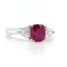 Load image into Gallery viewer, Platinum &amp; 18ct Yellow Gold, 1.71ct Ruby &amp; Diamond Trilogy Ring
