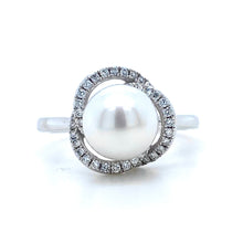 Load image into Gallery viewer, 18ct White Gold, Pearl &amp; Diamond Petal Ring
