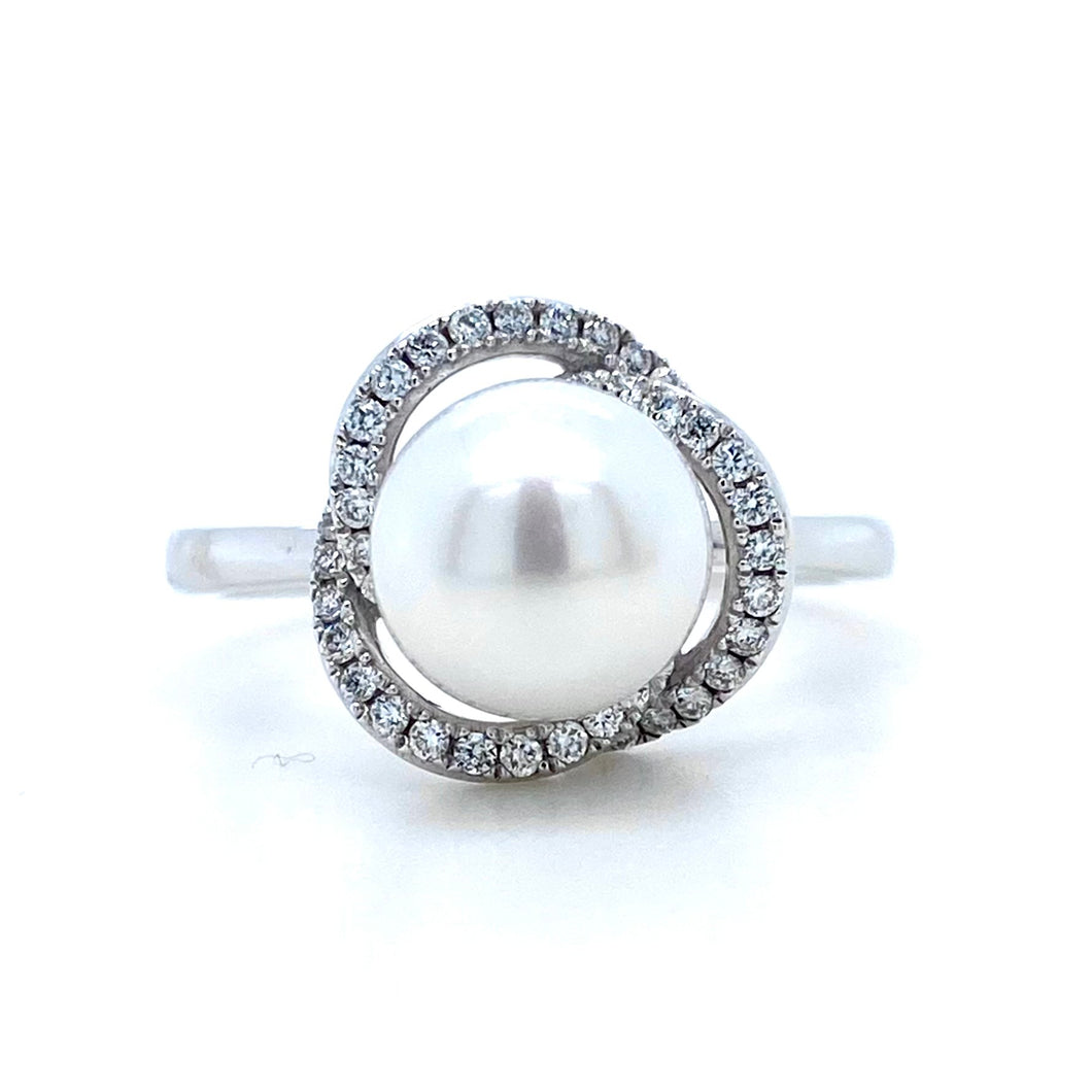 18ct White Gold, Pearl & Diamond Petal Ring