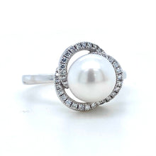 Load image into Gallery viewer, 18ct White Gold, Pearl &amp; Diamond Petal Ring
