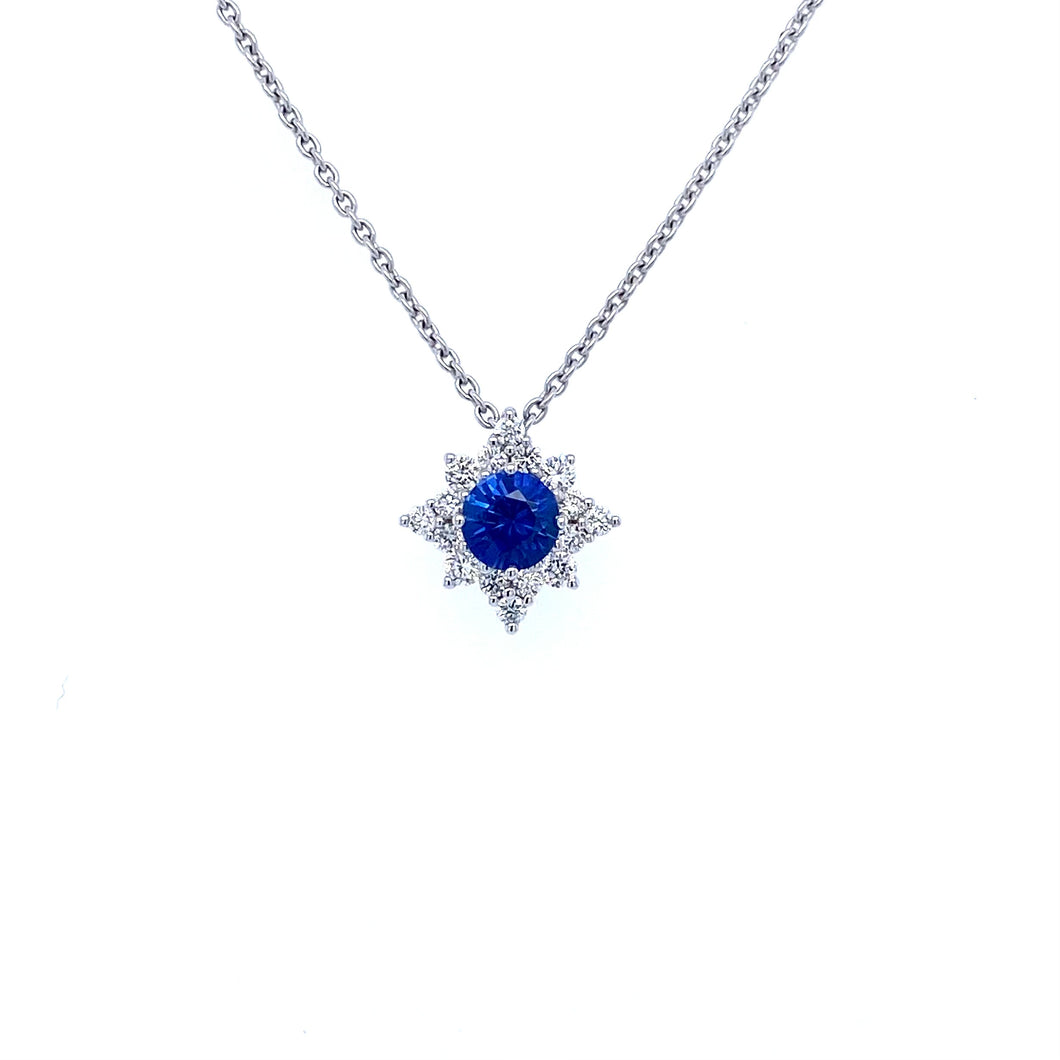 18ct White Gold, 0.42ct Sapphire & Diamond 'Star' Cluster Pendant