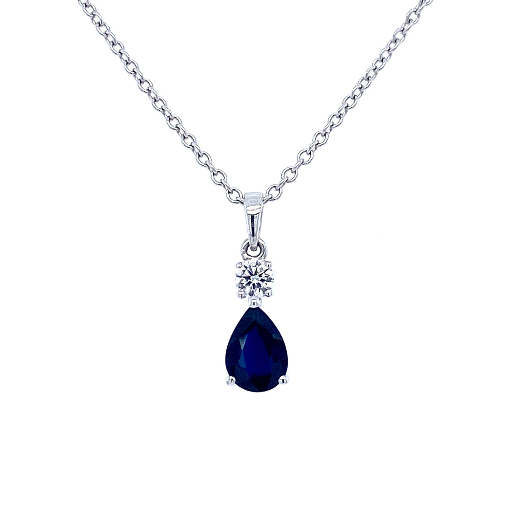 18ct White Gold, 0.82ct Sapphire and Diamond Pendant