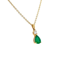 Load image into Gallery viewer, 18ct Yellow Gold, 0.65ct Emerald &amp; Diamond Pendant
