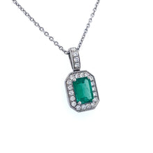 Load image into Gallery viewer, 18ct White Gold, 0.69ct Emerald &amp; Diamond Cluster Pendant
