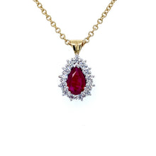 Load image into Gallery viewer, 18ct White &amp; Yellow Gold, 1.15ct Ruby &amp; Diamond Cluster Pendant
