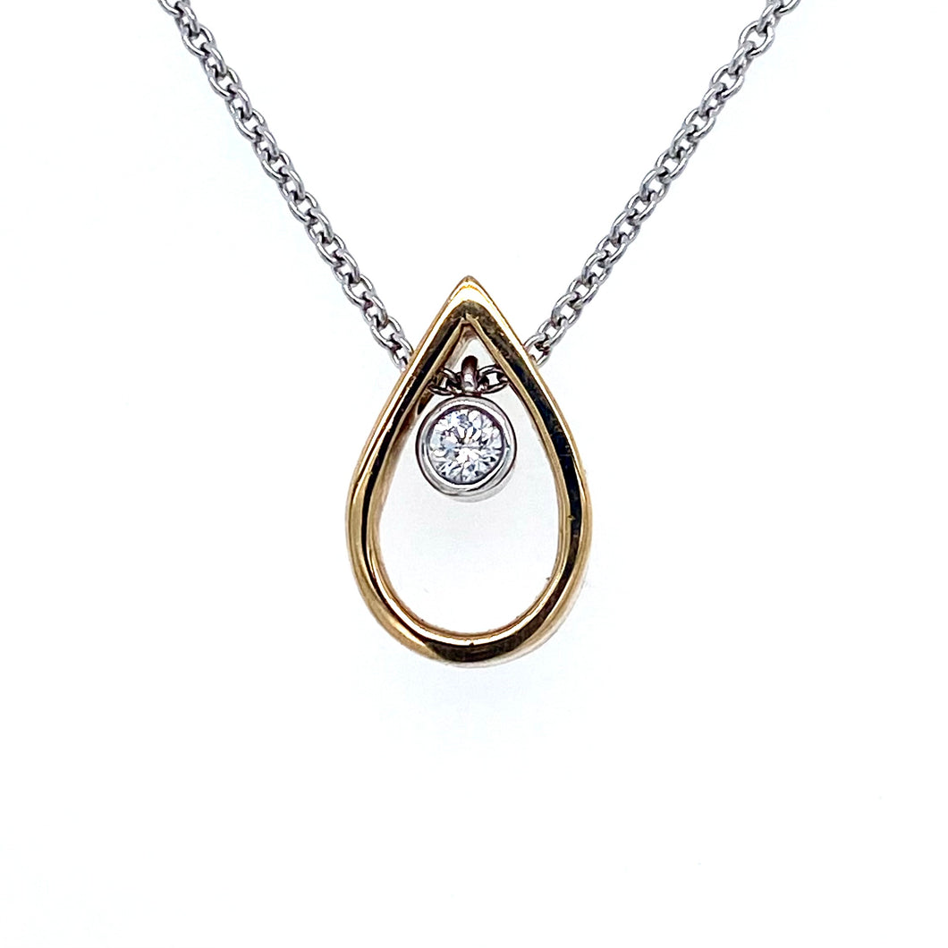 9ct Yellow & White Gold Diamond, Diamond Pear Cut-Out Pendant