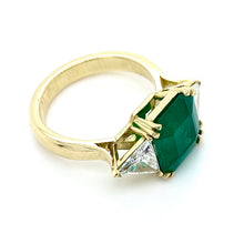 Load image into Gallery viewer, 18ct Yellow Gold, 3.45ct Emerald &amp; Diamond Trilogy Ring
