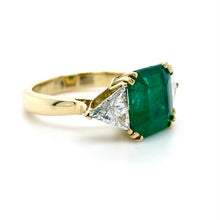 Load image into Gallery viewer, 18ct Yellow Gold, 3.45ct Emerald &amp; Diamond Trilogy Ring
