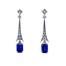 Load image into Gallery viewer, Platinum, Sapphire &amp; Diamond Drop Earrings
