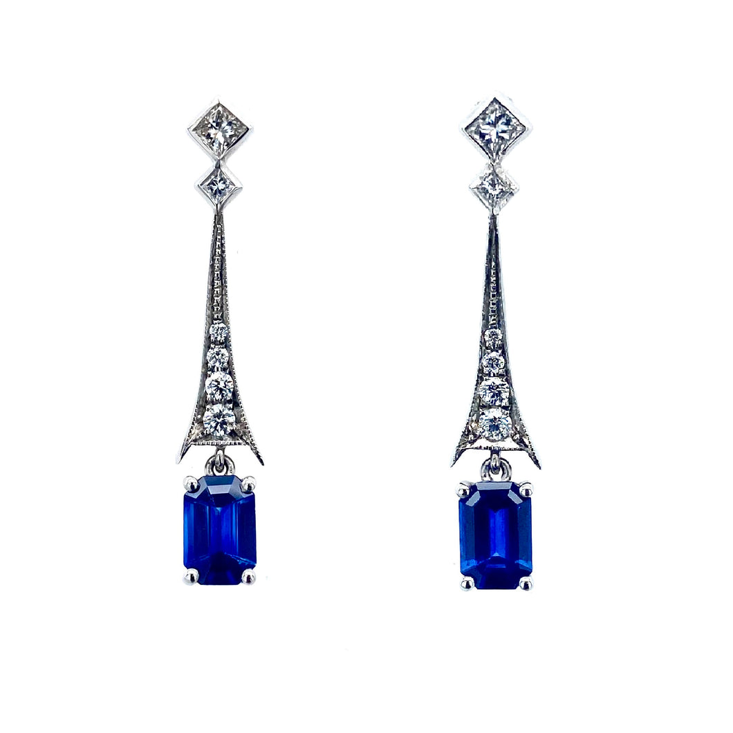 Platinum, Sapphire & Diamond Drop Earrings