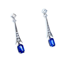 Load image into Gallery viewer, Platinum, Sapphire &amp; Diamond Drop Earrings
