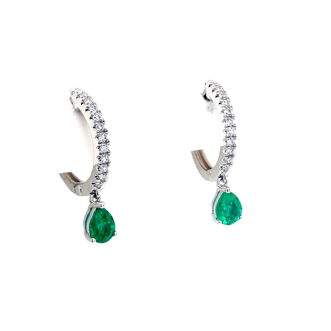 18ct White Gold, Emerald & Diamond Earrings