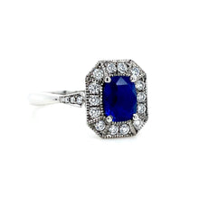 Load image into Gallery viewer, Platinum, 1.37ct Sapphire &amp; Diamond Cluster Ring
