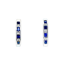 Load image into Gallery viewer, 18ct White Gold, Sapphire &amp; Diamond Hoop Earrings
