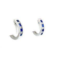 Load image into Gallery viewer, 18ct White Gold, Sapphire &amp; Diamond Hoop Earrings
