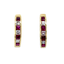 Load image into Gallery viewer, 18ct Yellow Gold, Ruby &amp; Diamond Hoop Earrings
