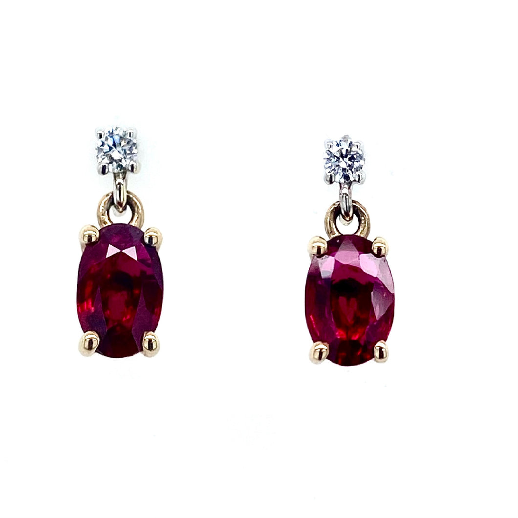 9ct Yellow & White Gold, 1.04ct Ruby & Diamond Earrings