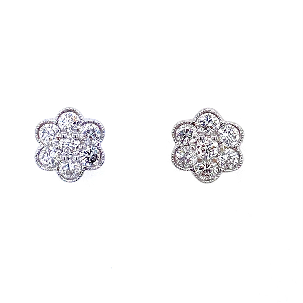 18ct White Gold, 0.47ct Diamond Daisy Cluster Earrings