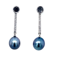 Load image into Gallery viewer, 18ct White Gold, Diamond &amp; Tahitian Pearl Drop Earrings
