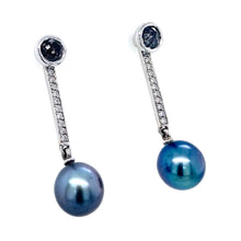 Load image into Gallery viewer, 18ct White Gold, Diamond &amp; Tahitian Pearl Drop Earrings
