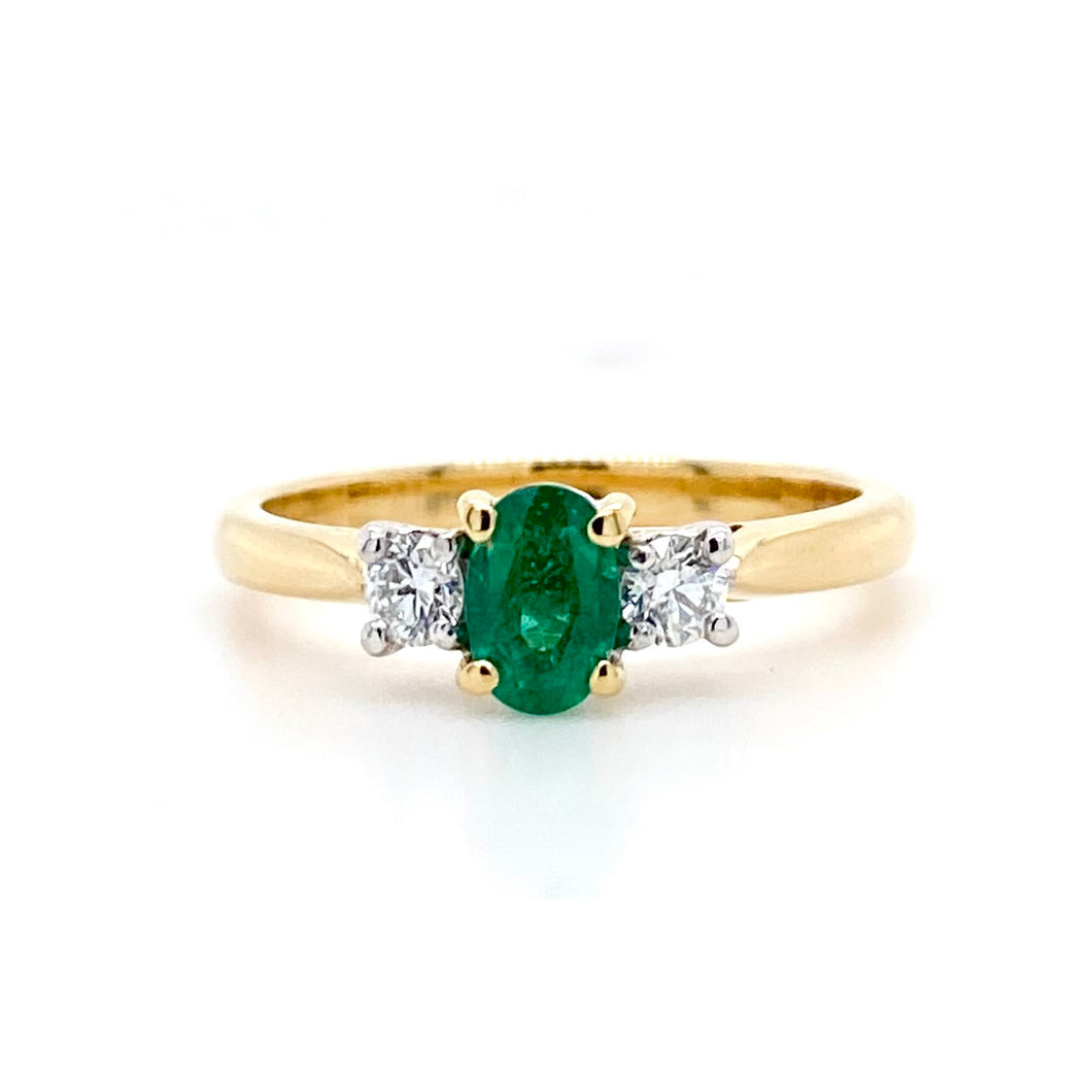 18ct Yellow Gold & White Gold, 0.37ct Emerald & Diamond Trilogy Ring