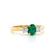 Load image into Gallery viewer, 18ct Yellow Gold &amp; White Gold, 0.37ct Emerald &amp; Diamond Trilogy Ring
