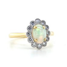 Load image into Gallery viewer, 18ct Yellow Gold &amp; 18ct White Gold, 0.54ct Opal &amp; Diamond Cluster Ring
