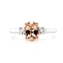 Load image into Gallery viewer, 18ct Red Gold &amp; 18ct White Gold, 0.65ct Morganite &amp; Diamond Trilogy Ring
