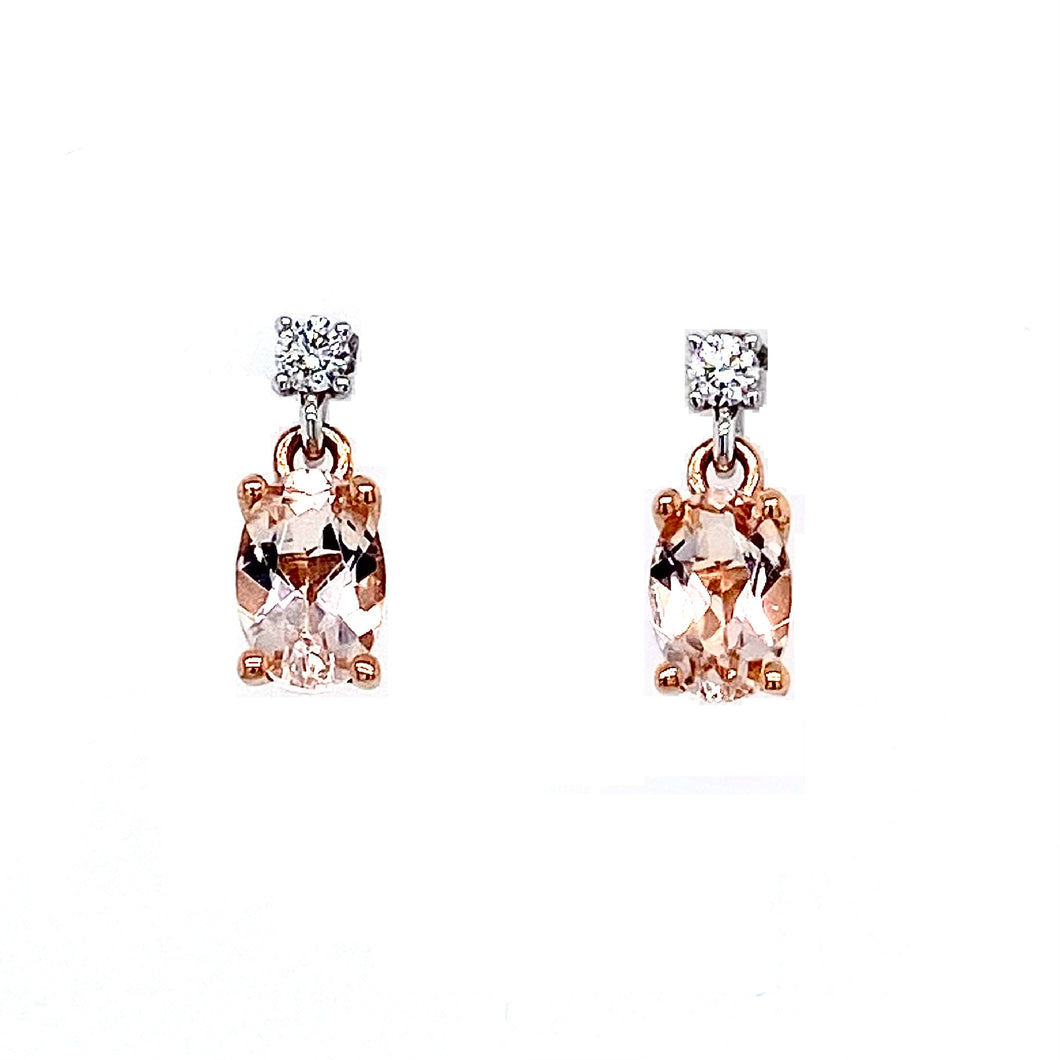 18ct Red Gold & 18ct White Gold, 0.80tcw Morganite & Diamond Earrings