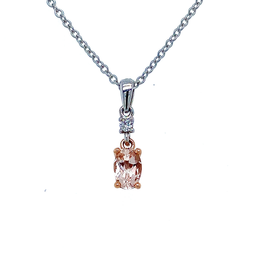 18ct Red Gold & 18ct White Gold, 0.39ct Morganite & Diamond Pendant