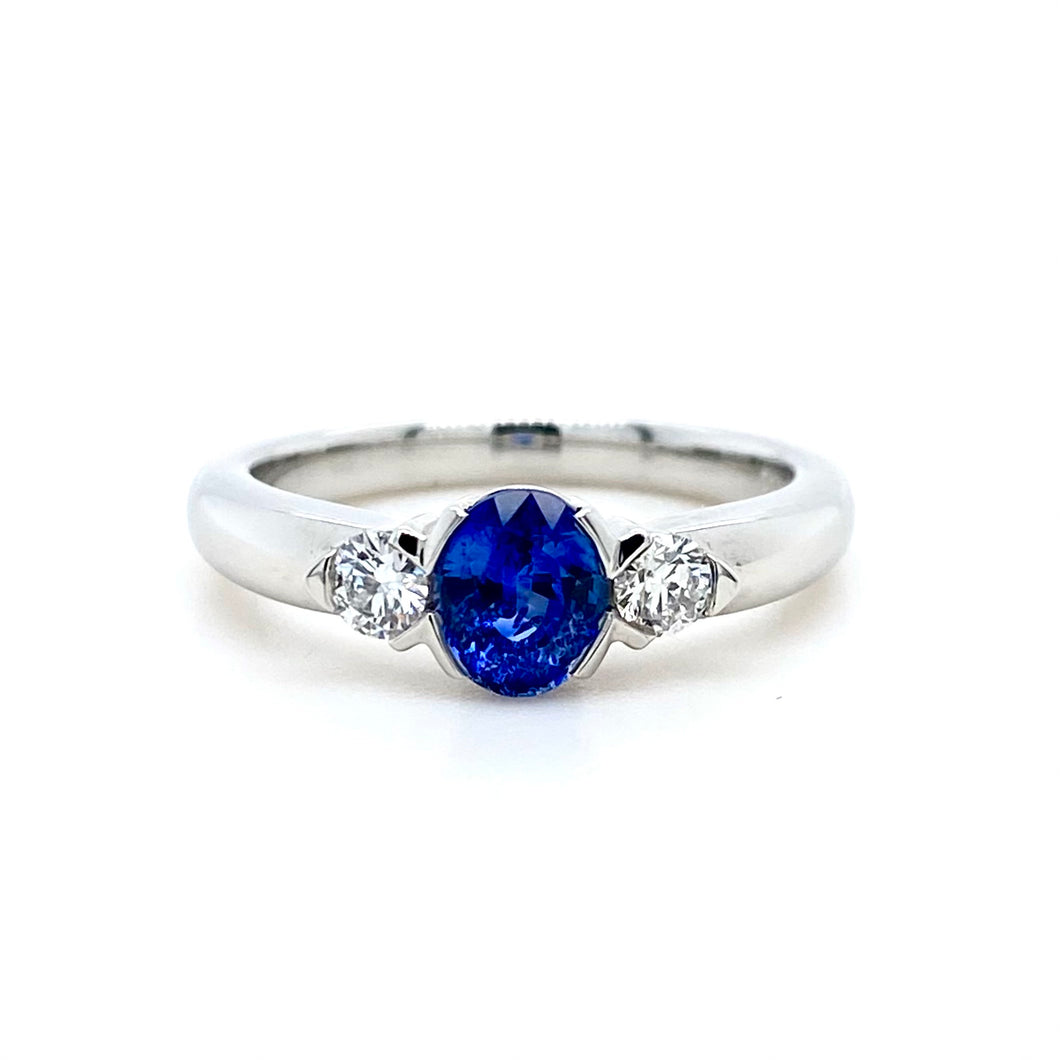 Platinum, 0.86ct Sapphire & Diamond Trilogy Ring