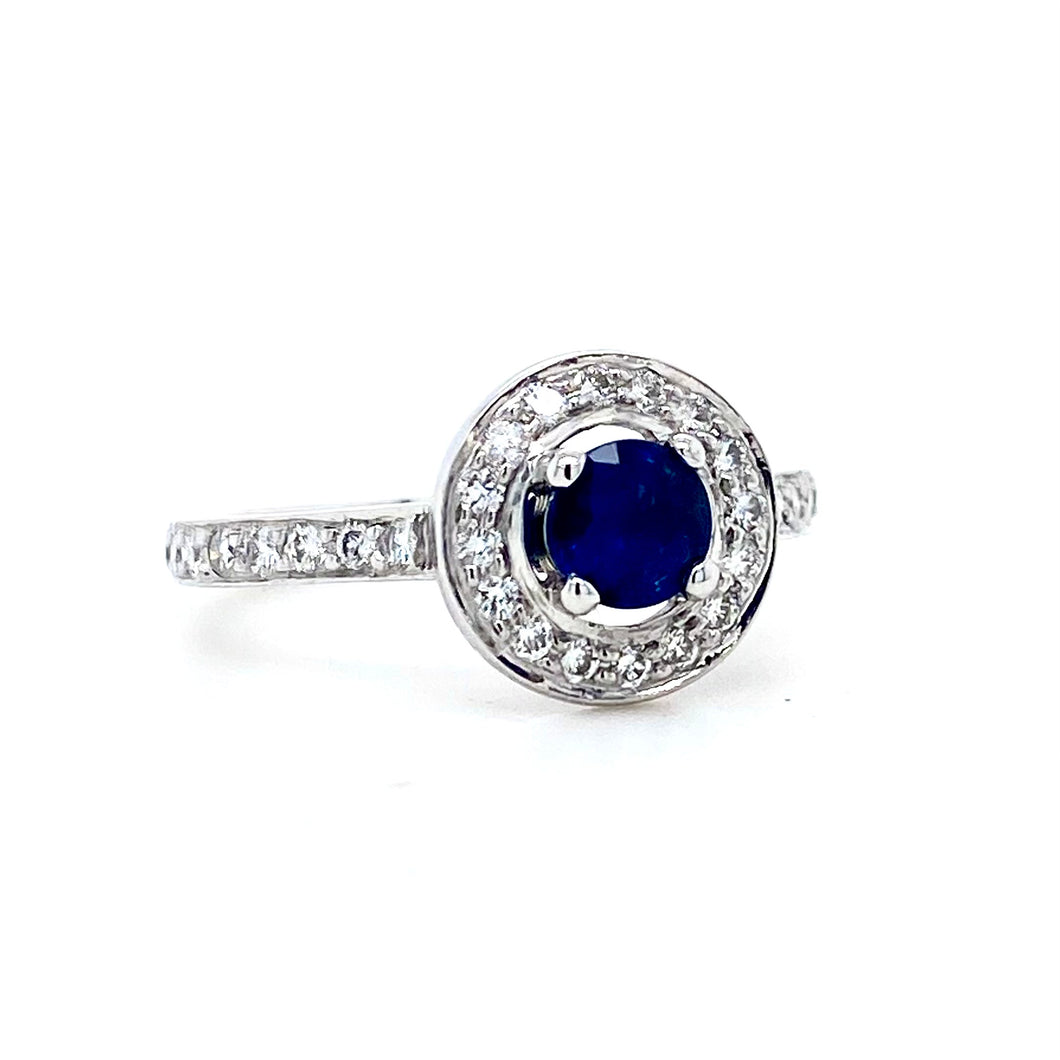 18ct White Gold, 0.50ct Sapphire and Diamond Cluster Ring