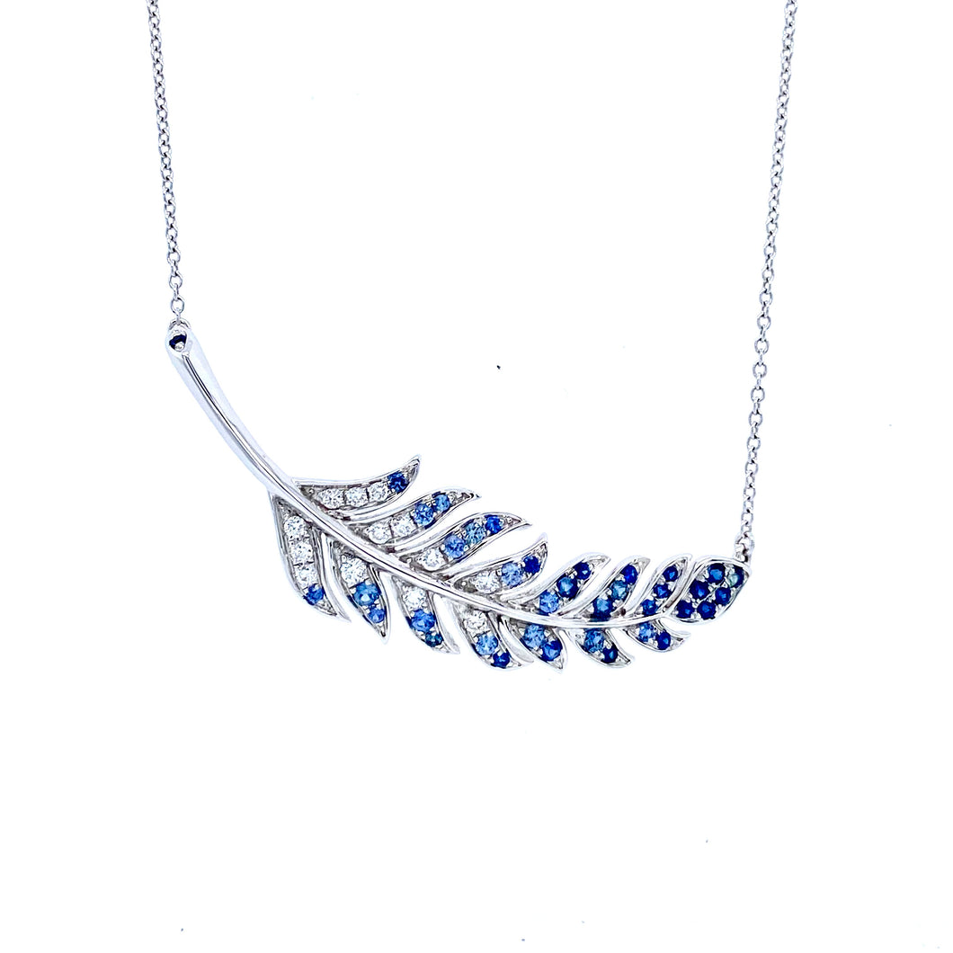 18ct White Gold, Sapphire and Diamond Feather Necklace