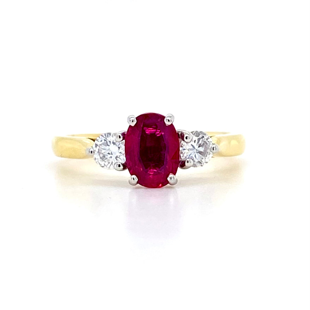 18ct Yellow & White Gold, 0.83ct Ruby & Diamond Ring