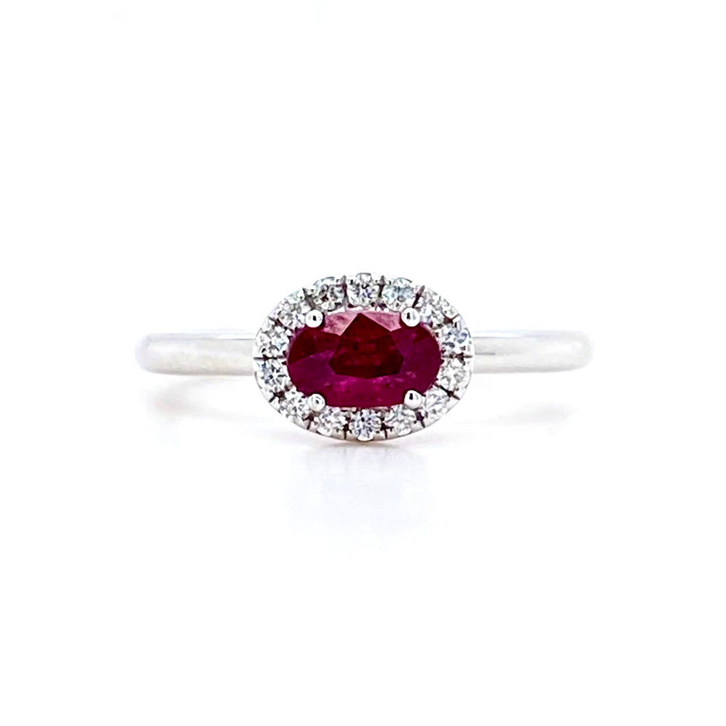 18ct White Gold, 0.56ct Ruby & Diamond Cluster Ring