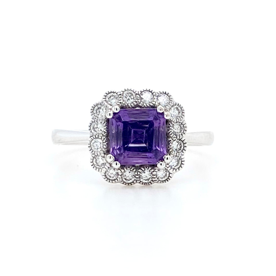 18ct White Gold, 0.98ct Amethyst & Diamond Ring