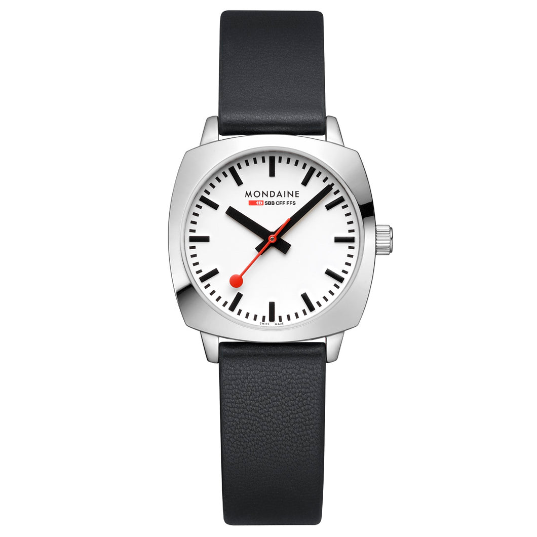 Petite Cushion Square 31mm, Black Vegan Leather Strap