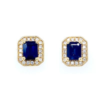 Load image into Gallery viewer, 18ct Yellow gold, 0.90tcw Sapphire &amp; Diamond Cluster Earrings
