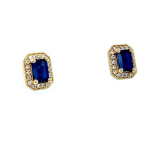 Load image into Gallery viewer, 18ct Yellow gold, 0.90tcw Sapphire &amp; Diamond Cluster Earrings
