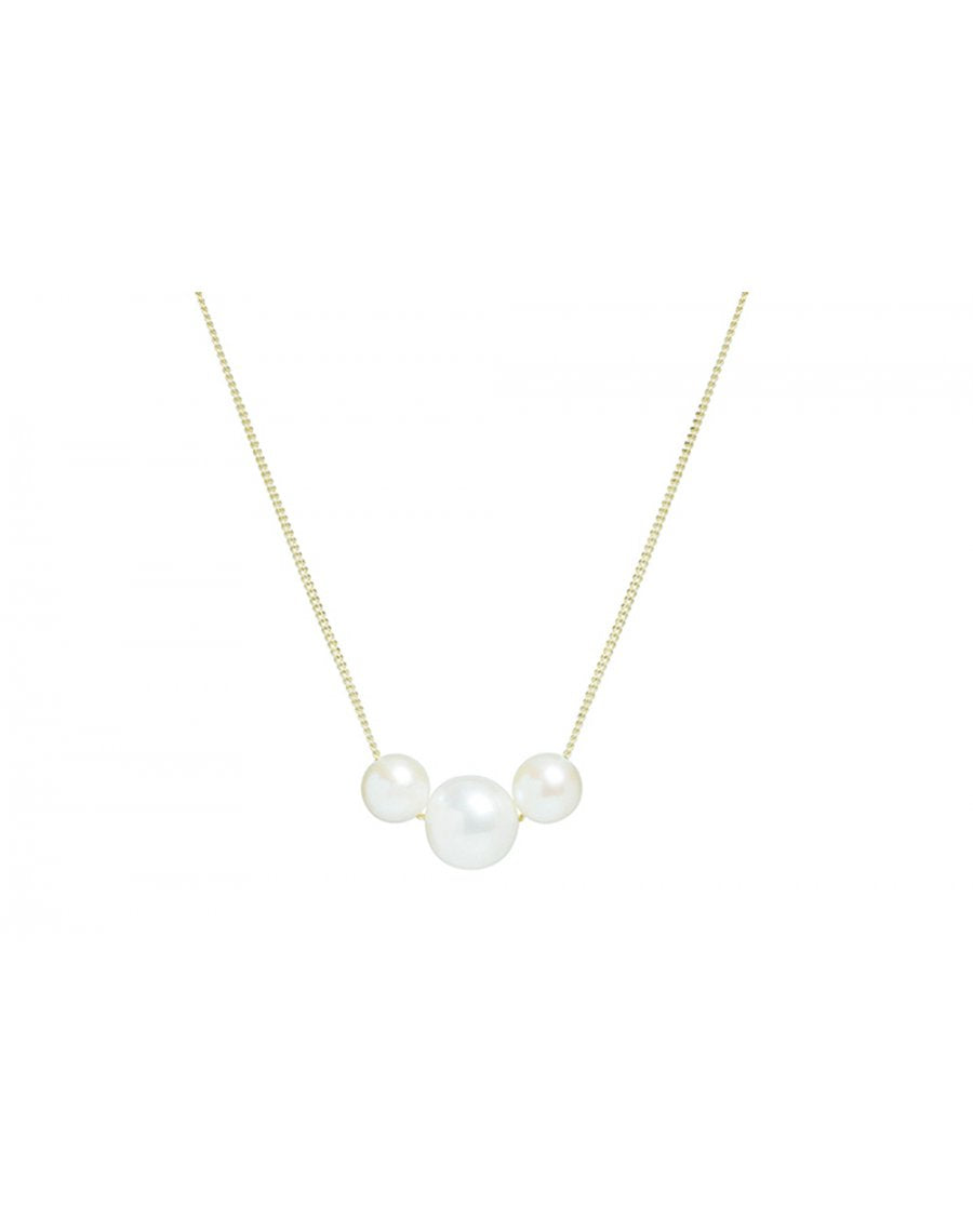 9ct Yellow Gold, Trio White Pearl Necklace