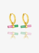 Load image into Gallery viewer, Watermelon T-Bar Huggie Hoop Earrings, Gold
