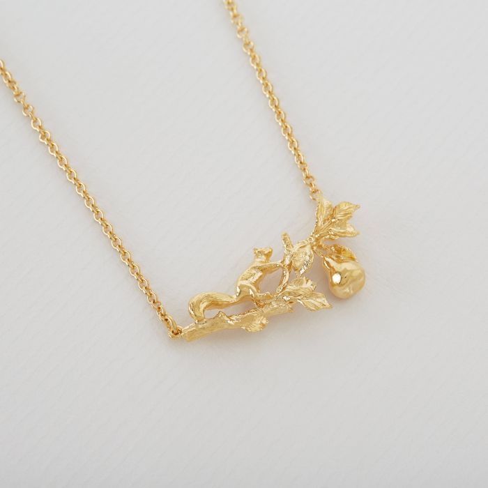 Scampering Squirrel Inline Branch Necklace, Gold