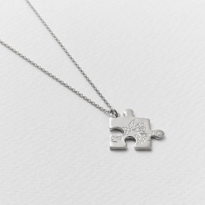 Floral Puzzle Piece Necklace, Silver