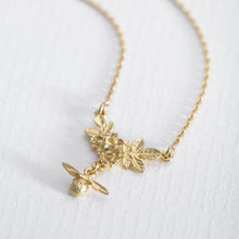 Load image into Gallery viewer, Floral Cluster Necklace with Bee Drop, 18ct Gold
