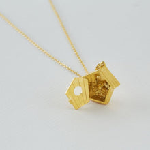 Load image into Gallery viewer, Nesting Birdhouse Necklace, Gold
