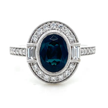 Load image into Gallery viewer, 18ct White Gold, 1.30ct Indicolite Tourmaline &amp; Diamond Cluster Ring
