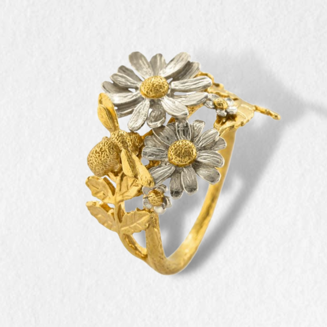 Posy Bloom Bee Ring, Silver & Gold