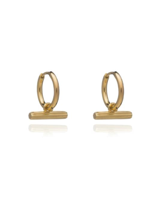 Mini T-Bar Huggie Hoops, Gold