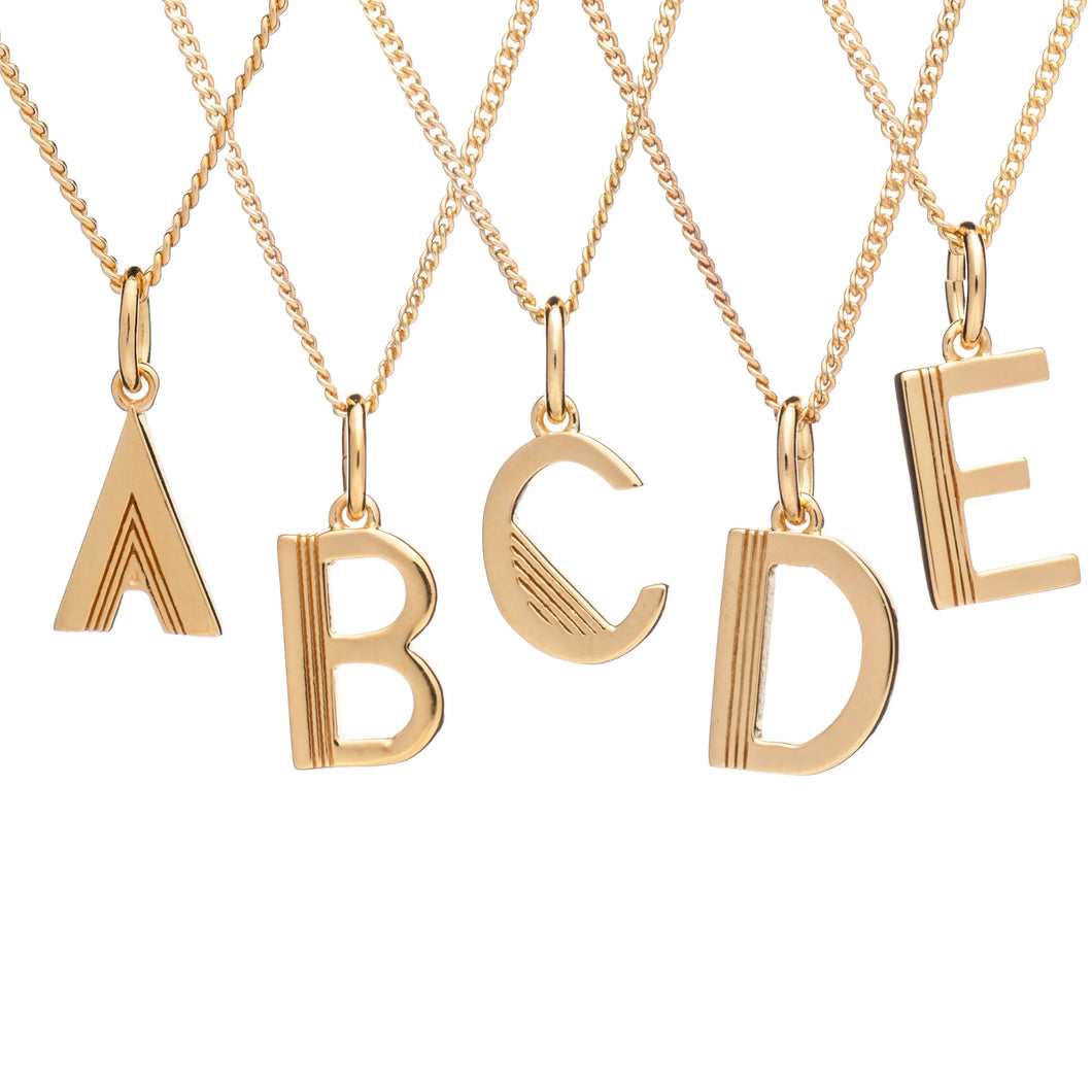 Art Deco Initial Necklace, Gold